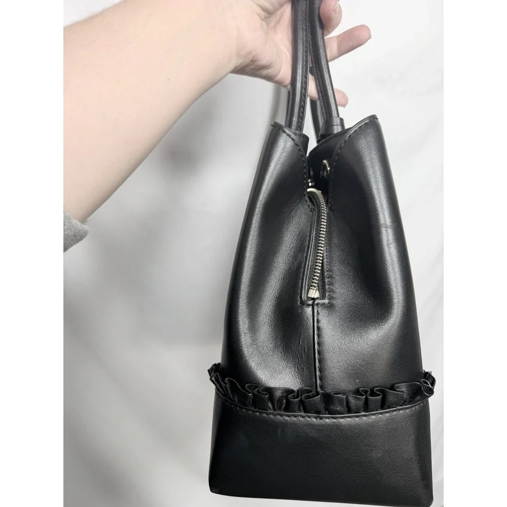 Michael Kors Mercer Gallery Medium Tote Black Leather Ruffle Satchel Purse